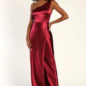 Wine Red Stain One Shoulder Maxi Dress